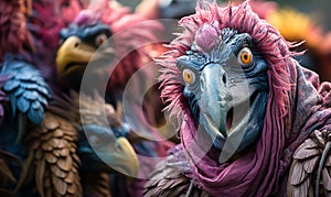 Avian Fantasy Person in Bird Costume Celebrates Halloween