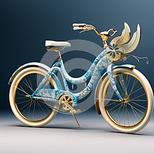 Avian-inspired Art Deco Bicycle With Gold And Blue Tulip