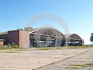 Aviation hangars of the old German airfield Noitif. Baltiysk, Kaliningrad region