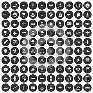 100 aviation icons set black circle photo