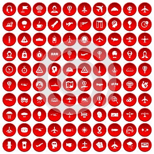 100 aviation icons set red