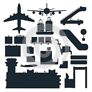 Aviation icons vector silhouette airline graphic airplane airport transportation fly travel symbol illustration