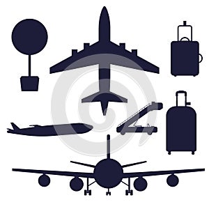 Aviation icons vector silhouette airline graphic airplane airport transportation fly travel symbol illustration