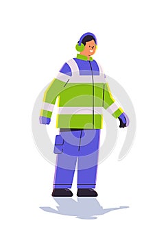 aviation marshaller supervisor in uniform near aircraft air traffic controller airline worker in signal vest