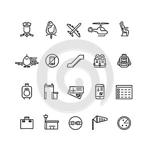 Aviation outline vector icons set