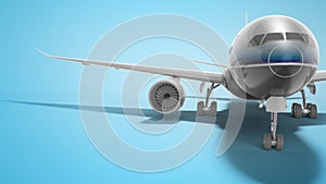 Aviation passenger plane isolated 3d render on blue background with shadow photo
