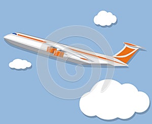 Aviation poster with jet airplane in sky