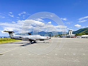 Aviation scene, private airplane at the airport