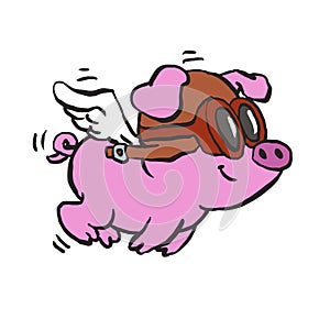 Aviator pig flying cartoon