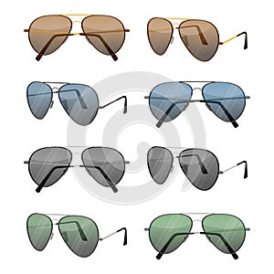 Aviator sunglasses isolated on white. Dark brown reflective lense photo