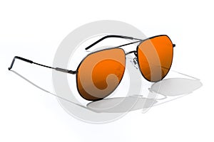 Aviator sunglasses on white background. Fashion sunglass with sunlight for summer concept. Gold gradient on mirror lens