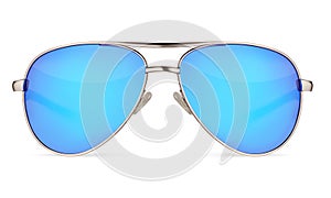 Aviators sunglasses with blue lenses isolated on white