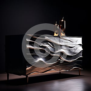 Avicii-inspired Gold And Black Geometric Wave Sideboard