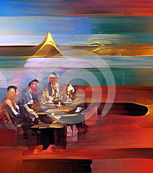 Avid poker players - colorful digital painting artwork