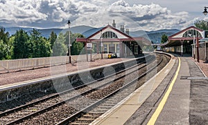 Aviemore train station platform on a summers day