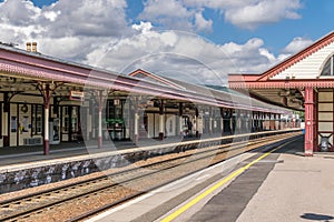 Aviemore train station platform on a summers day