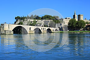 Avignon Bridge with Popes Palace, Pont Saint-Benezet, Provence,