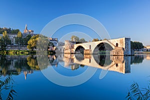 Avignon Bridge with Popes Palace in Provence, France