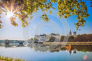 Avignon bridge with Popes Palace in Provence, France photo