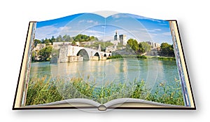 Avignon city with the ancient broken medieval bridge of Saint Benezet Europe-France-Provence - 3D render concept image of an