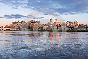 Avignon city and his famous bridge on the Rhone River. Photography taken in France in autumn