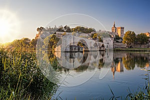 Avignon old bridge during sunset in Provence, France