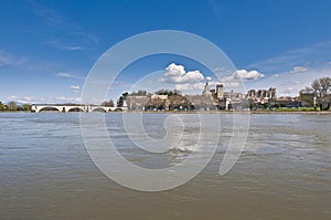 Avignon from the other shore of the Rhone River, France