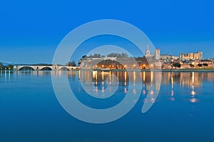 Avignon skyline over Rhone River, France