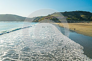 Avila beach, a wide sand beach of charming beach town Avila Beach, California