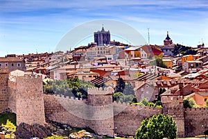 Avila Castle Walls Ancient Medieval City Cityscape Castile Spain