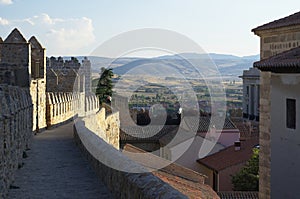 Avila city surrounded by walls. Medieval city. Medieval walls and towers. Avila. Castile and Leon. Spain.
