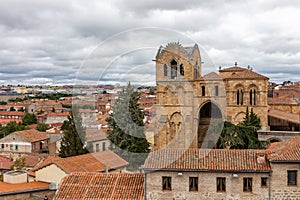 Avila (Spain) cityscape with Basilica of San Vicente.