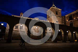 Avila Town Hall, Plaza del Mercado during sunset with a vibrant blue. photo