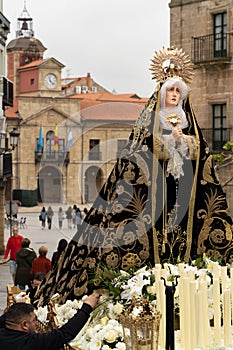 Aviles, Asturias, Spain, April 15, 2022. Holy Week procession in the city of Aviles in Asturias.