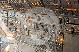 Avionics dashboard inside plane. photo
