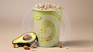Avocado And Almond Smoothie With Peanut Butter And Hazelnuts Topping
