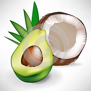 Avocado and broken coconut