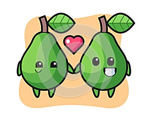 Avocado cartoon character couple with fall in love gesture