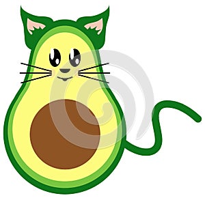 Avocado Cat Avacato Funny Illustration Isolated on White with Clipping Path