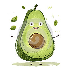 Avocado character design illustration isolated on white background. Avocado icon