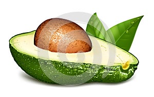 Avocado with core and leaves.