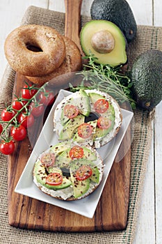 Avocado and cream cheese bagels