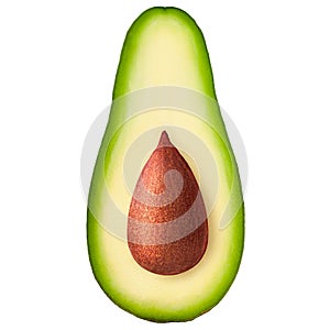 Avocado cut in half, seed, clipping path, isolated on white back