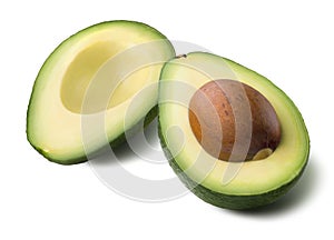 Avocado 2 cut half seed isolated on white background
