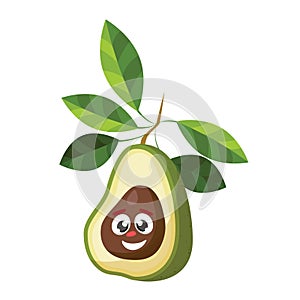 Cute and funny avocado character in comic style looking up  cartoon vector illustration isolated on white background