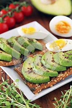 Avocado and egg on crackers