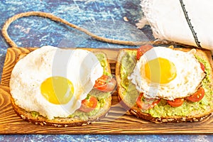 Avocado and egg toast breakfast; healthy eating concept