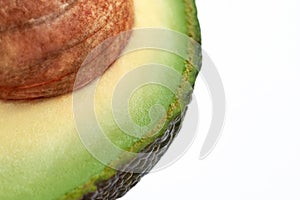Avocado fruit with seeds, macro photo, copy space