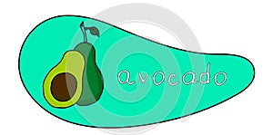 Avocado, half an avocado on a beautiful background. Vegetarian. Elements for your design. A series of food and beverage and