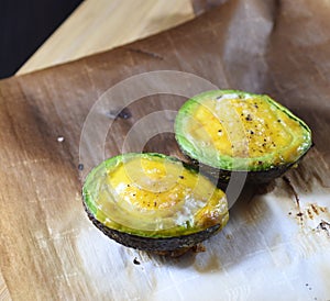Avocado halves baked with eggs